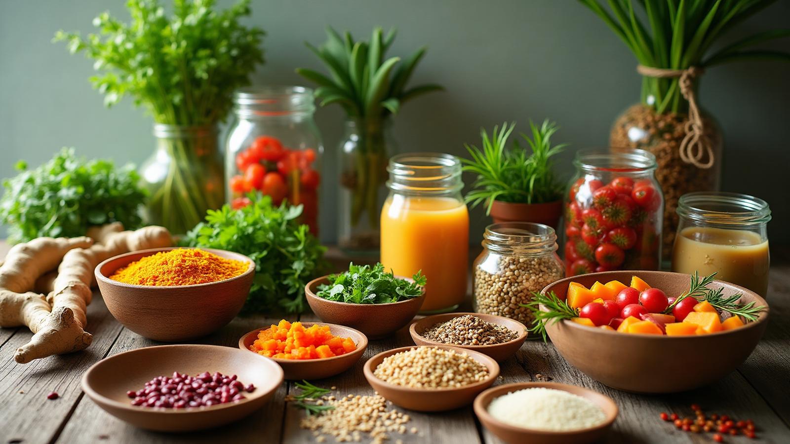 Assorted pantry ingredients arranged on a table